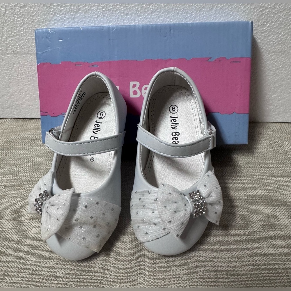 Jelly Beans White Girls Bow Mary Jane Shoes with Rhinestones